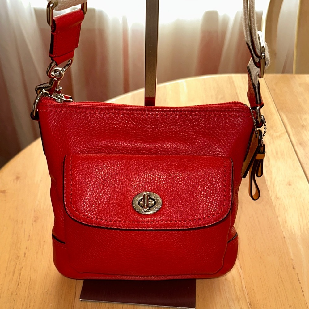 Coach EUC Red Leather Crossbody Bag